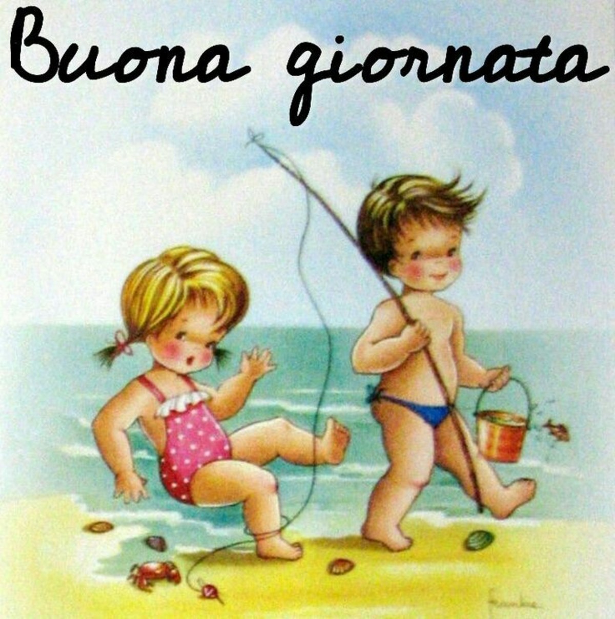 Immagini Buongiorno bambini che giocano sulla spiaggia