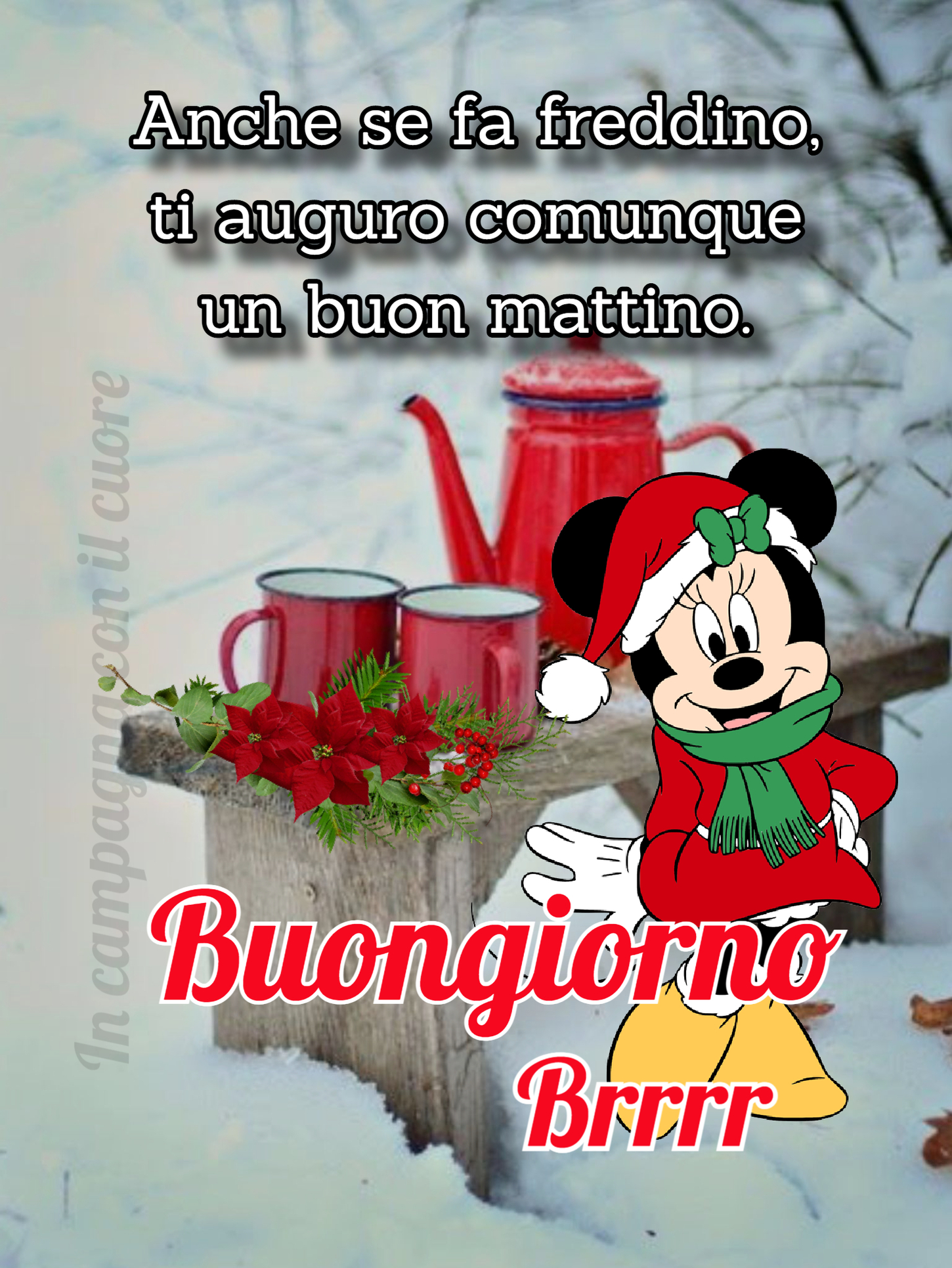 Anche se fa freddino ti auguro comunque un buon mattino Topolino e il Natale