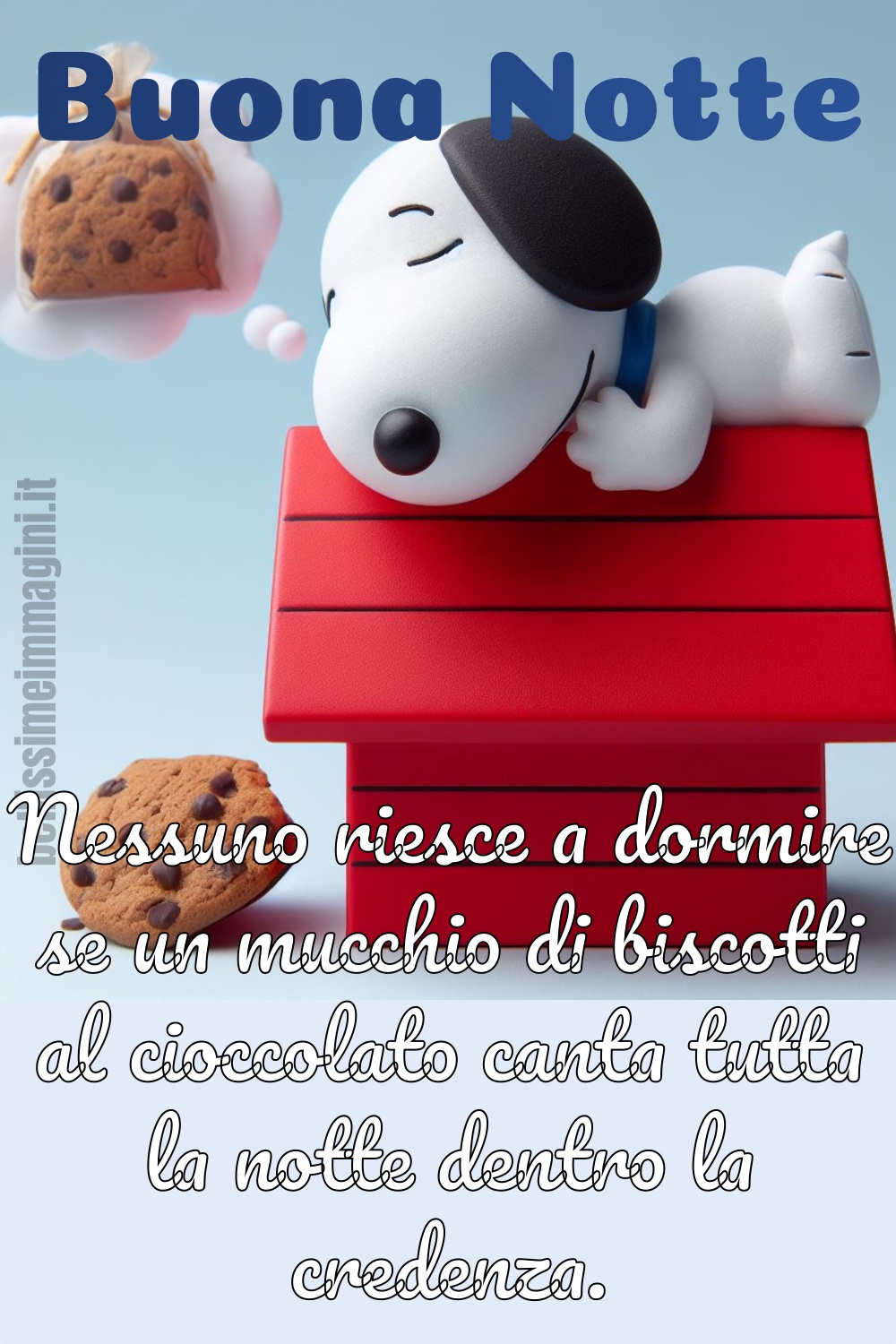 Buonanotte Snoopy che sogna di mangiare i biscotti